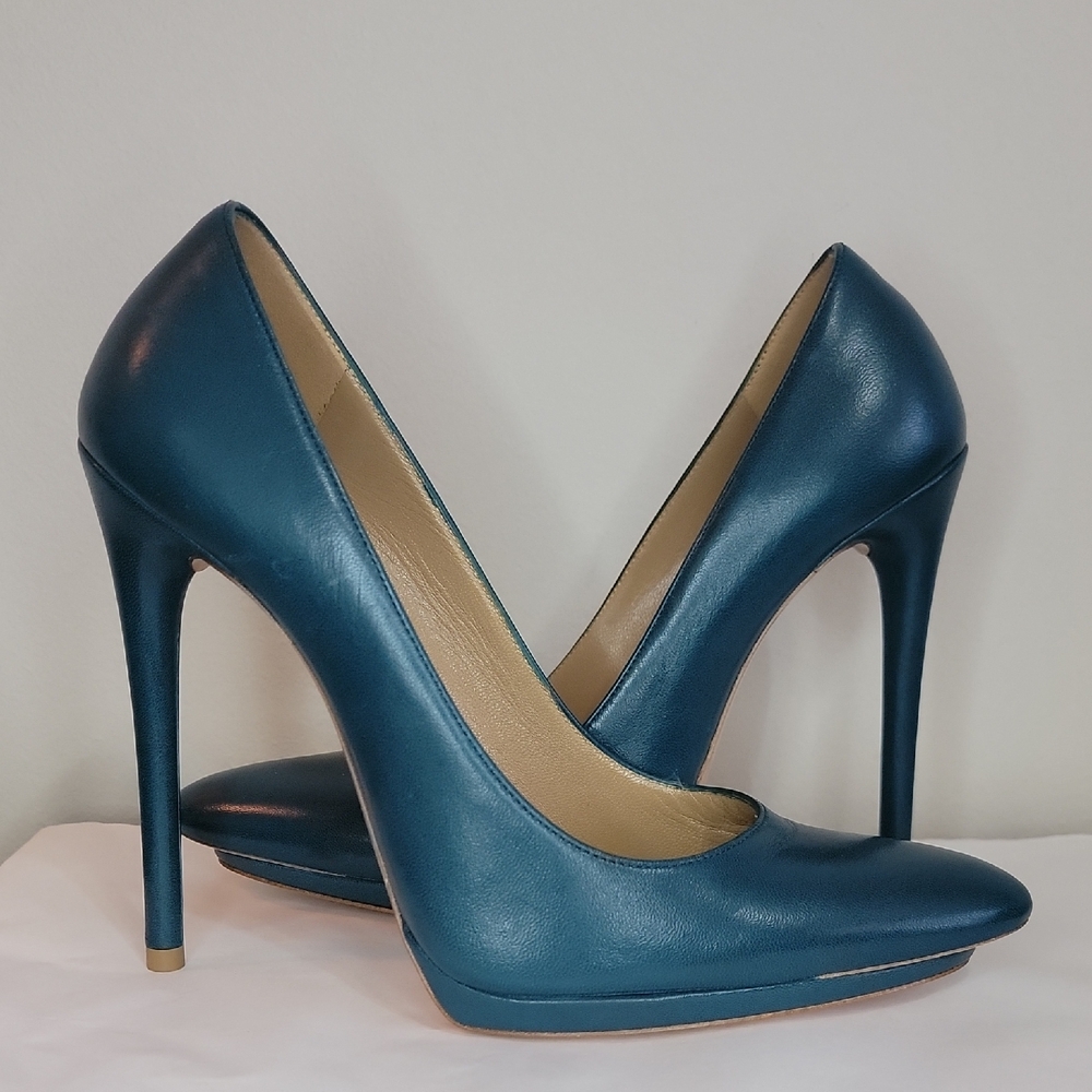 Balenciaga Teal Leather Pumps